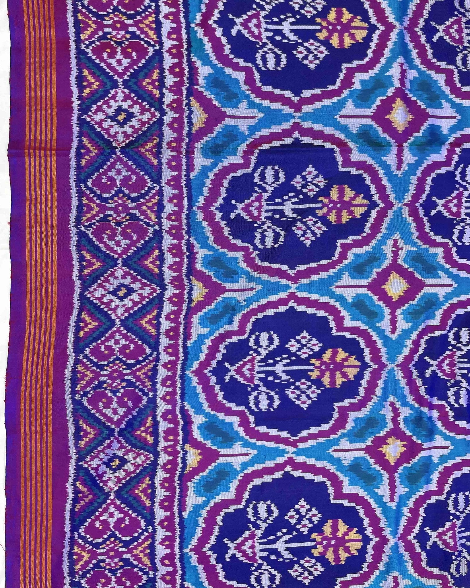 Blue & Purple Big Figure Flower Designer Patola Saree - SindhoiPatolaArt