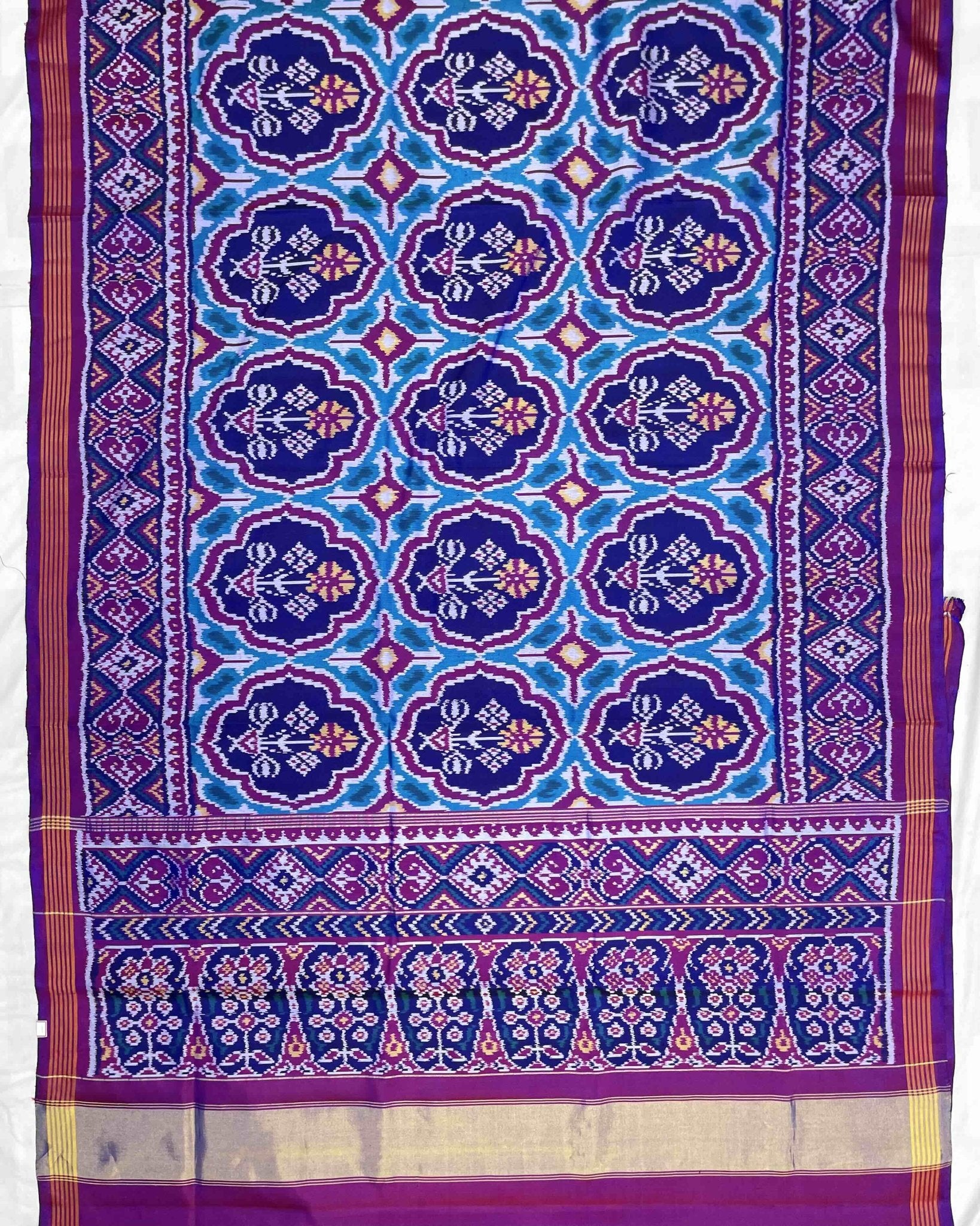 Blue & Purple Big Figure Flower Designer Patola Saree - SindhoiPatolaArt