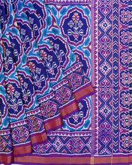 Blue & Purple Big Figure Flower Designer Patola Saree - SindhoiPatolaArt
