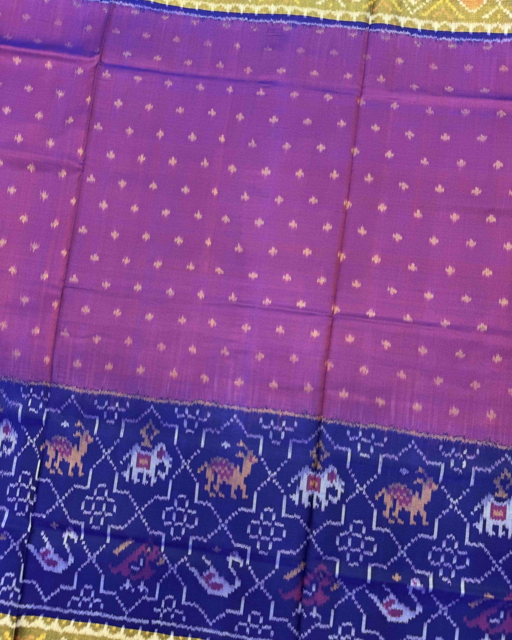 Blue & Purple Doted with Star Narikunj Scut Border Patola Saree - SindhoiPatolaArt
