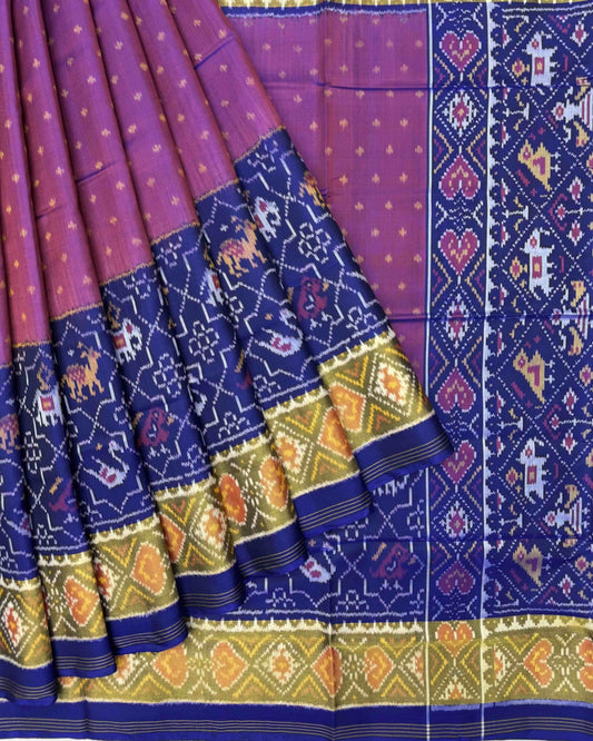 Blue & Purple Doted with Star Narikunj Scut Border Patola Saree - SindhoiPatolaArt