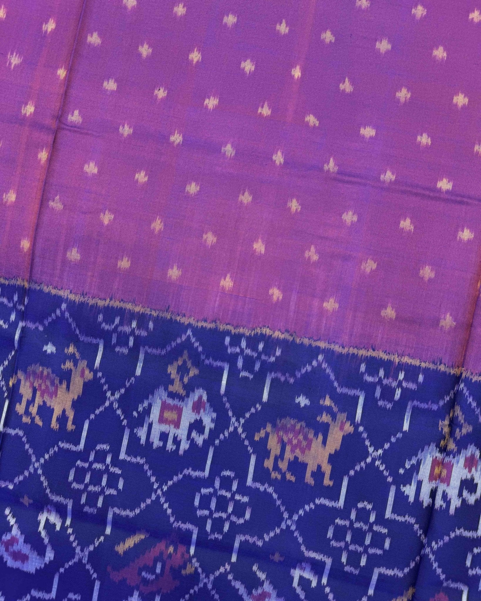Blue & Purple Doted with Star Narikunj Scut Border Patola Saree - SindhoiPatolaArt