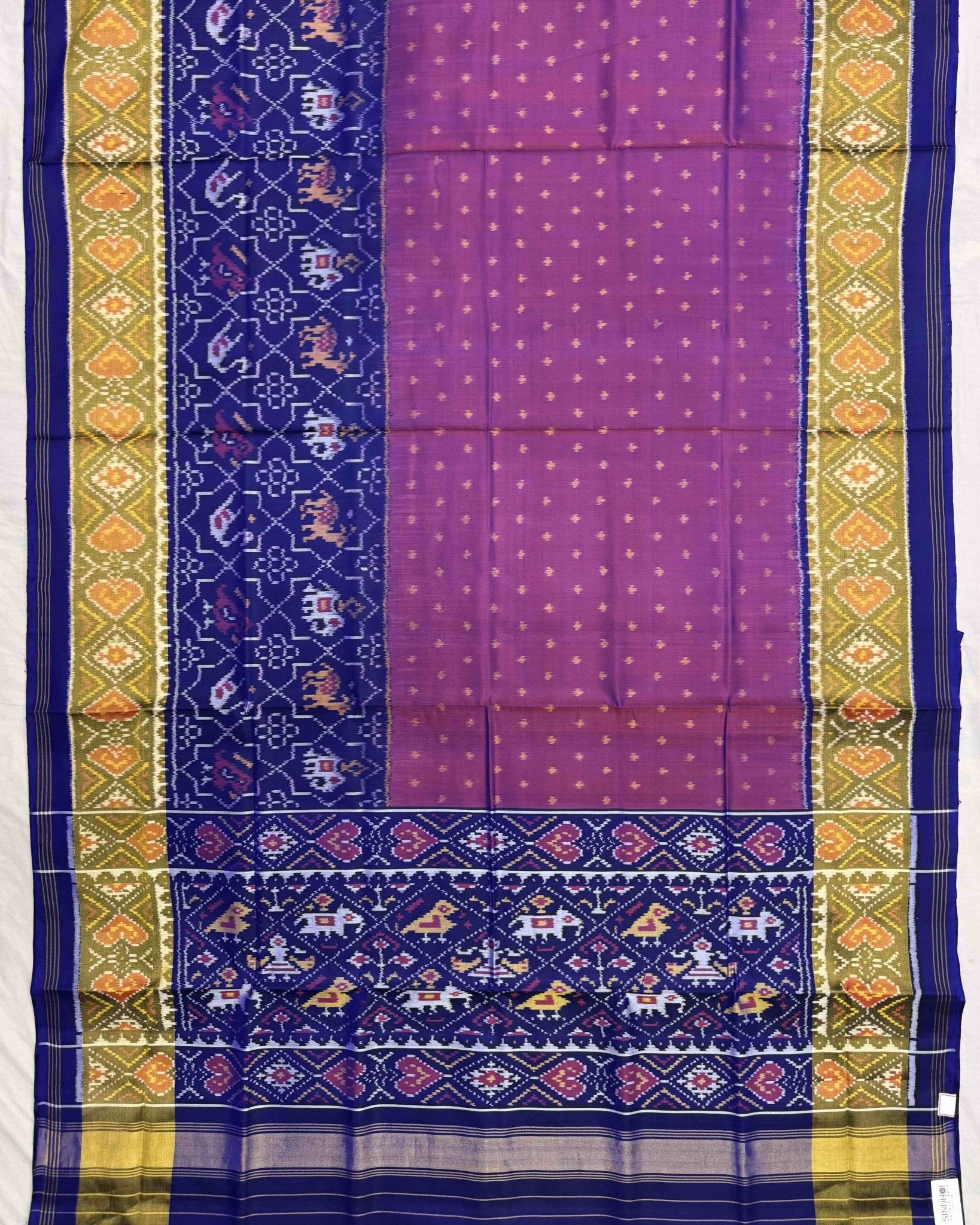 Blue & Purple Doted with Star Narikunj Scut Border Patola Saree - SindhoiPatolaArt