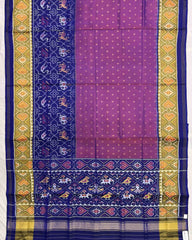 Blue & Purple Doted with Star Narikunj Scut Border Patola Saree - SindhoiPatolaArt