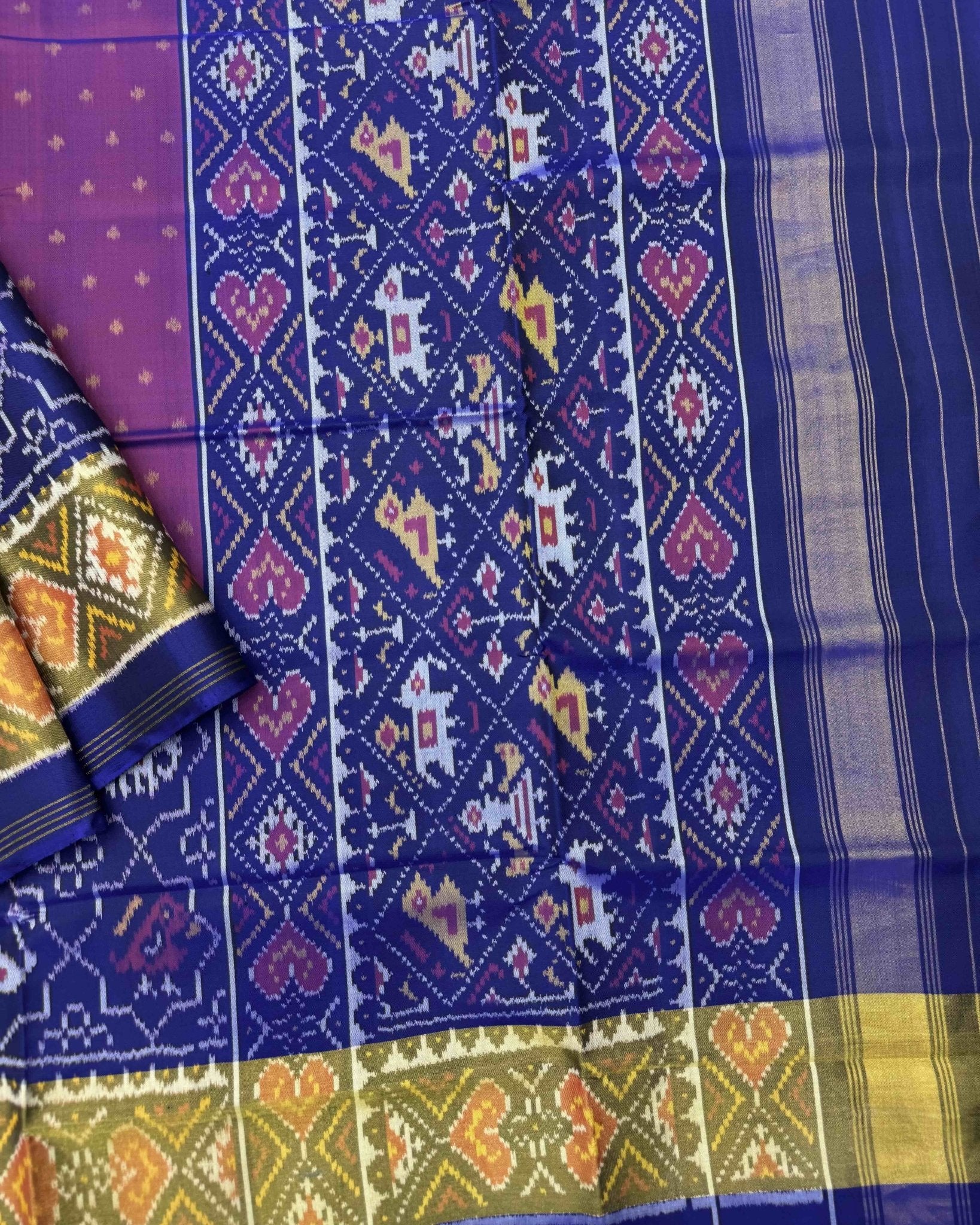 Blue & Purple Doted with Star Narikunj Scut Border Patola Saree - SindhoiPatolaArt