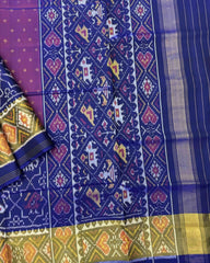 Blue & Purple Doted with Star Narikunj Scut Border Patola Saree - SindhoiPatolaArt