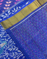 Blue & Purple Leaves Leheriya With Tree Pallu Patola Saree - SindhoiPatolaArt