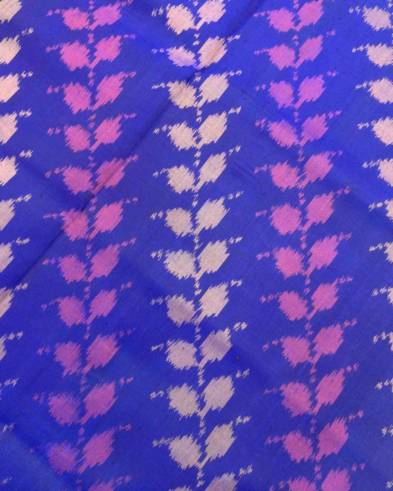 Blue & Purple Leaves Leheriya With Tree Pallu Patola Saree - SindhoiPatolaArt