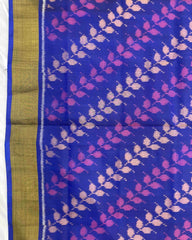 Blue & Purple Leaves Leheriya With Tree Pallu Patola Saree - SindhoiPatolaArt