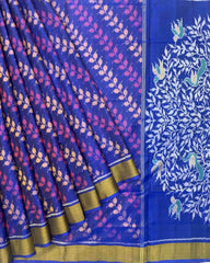 Blue & Purple Leaves Leheriya With Tree Pallu Patola Saree - SindhoiPatolaArt