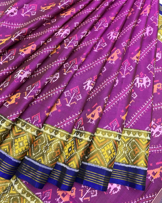 Blue & Purple Leheriya Narikunj Designer Patola Saree - SindhoiPatolaArt