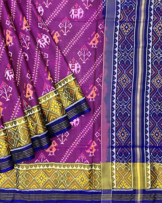 Blue & Purple Leheriya Narikunj Designer Patola Saree - SindhoiPatolaArt