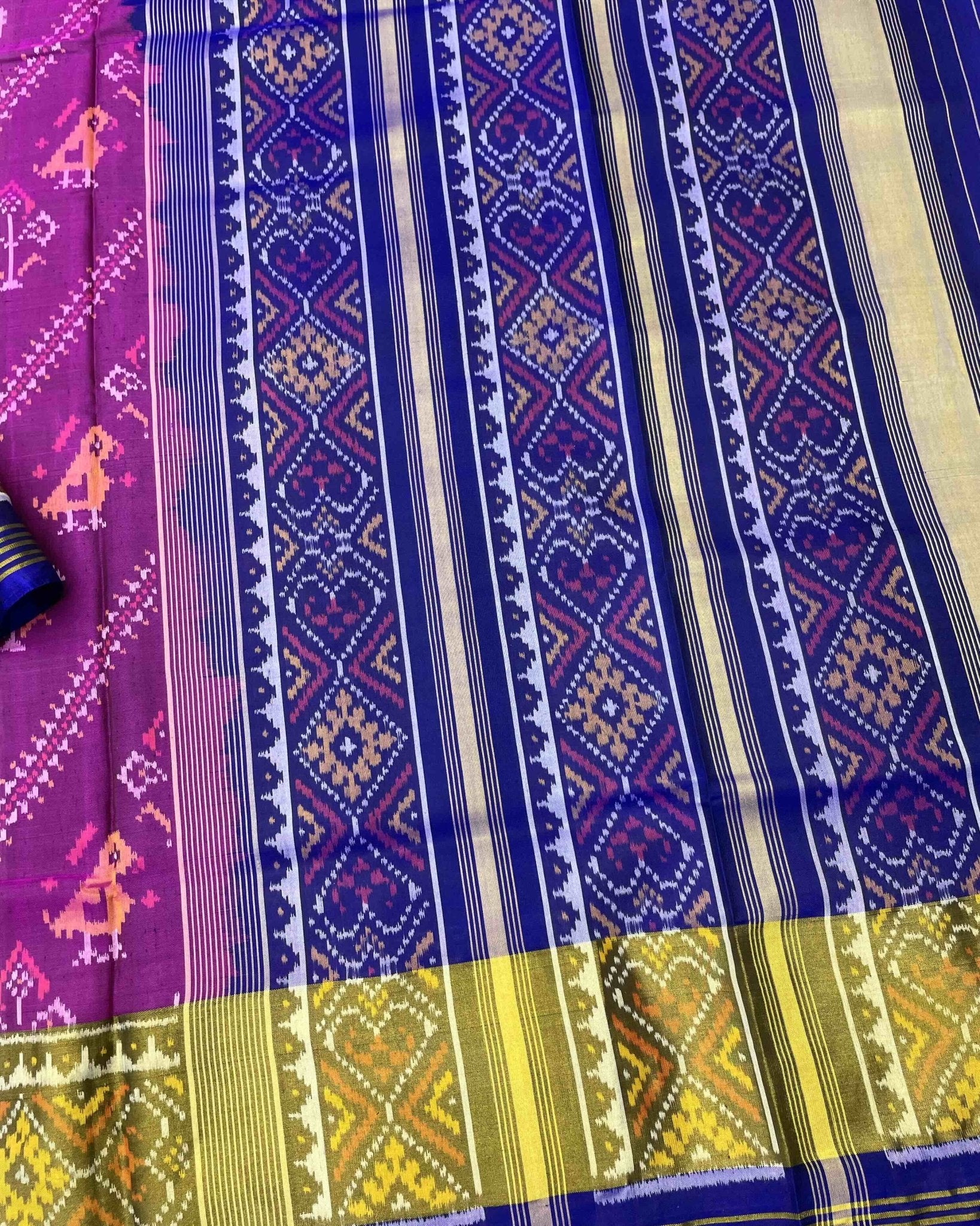 Blue & Purple Leheriya Narikunj Designer Patola Saree - SindhoiPatolaArt