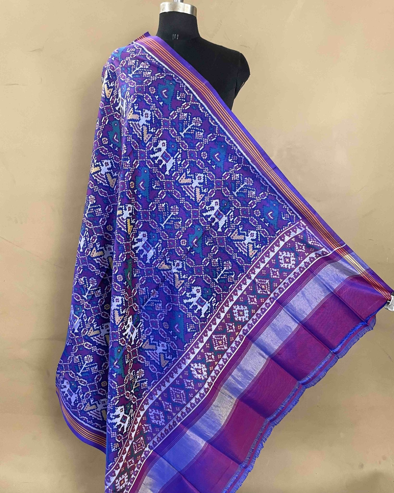 Blue & Purple Narikunj Designer Patola Dupatta - SindhoiPatolaArt