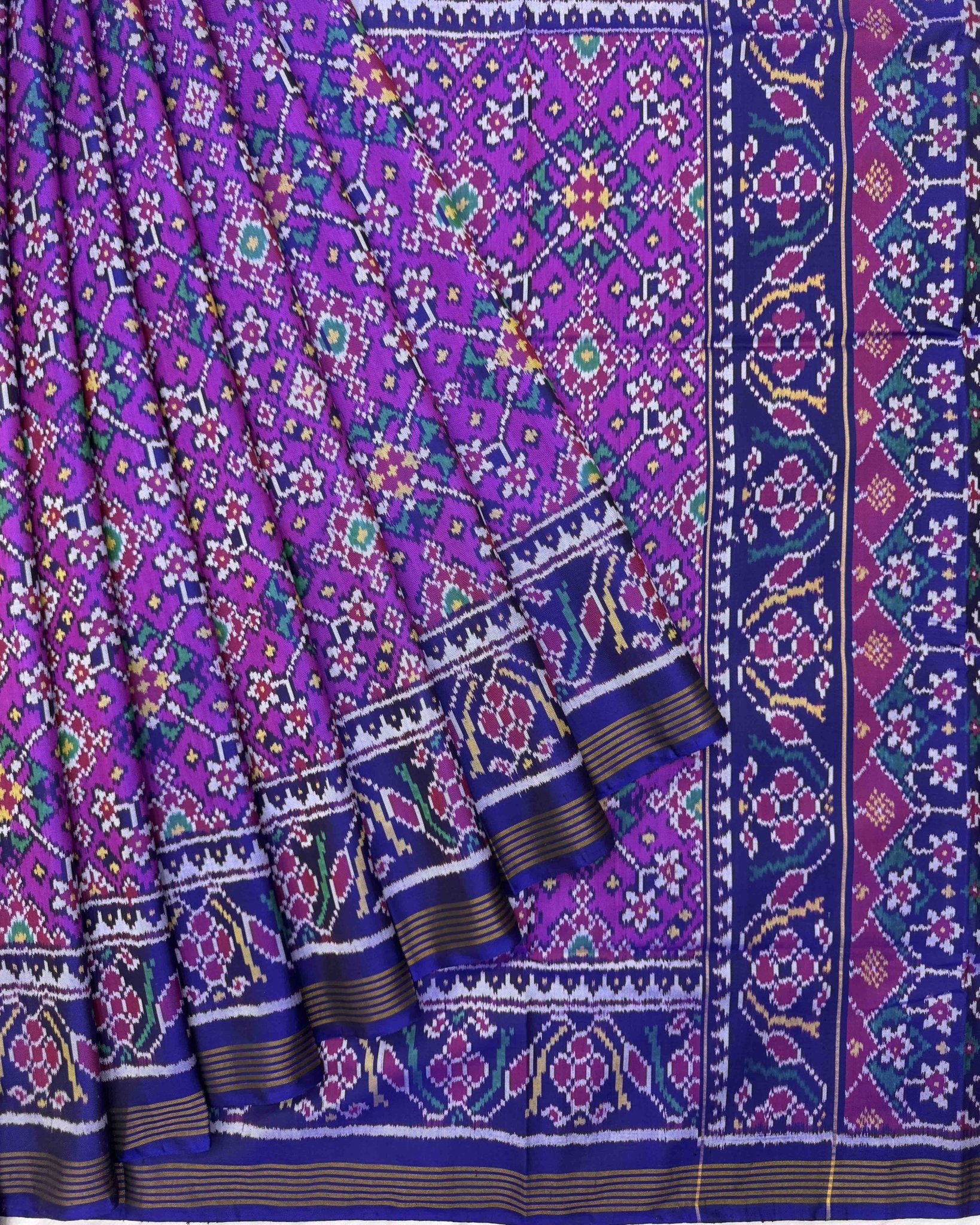 Blue & Purple Navratan Patola Saree - SindhoiPatolaArt