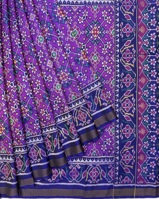 Blue & Purple Navratan Patola Saree - SindhoiPatolaArt