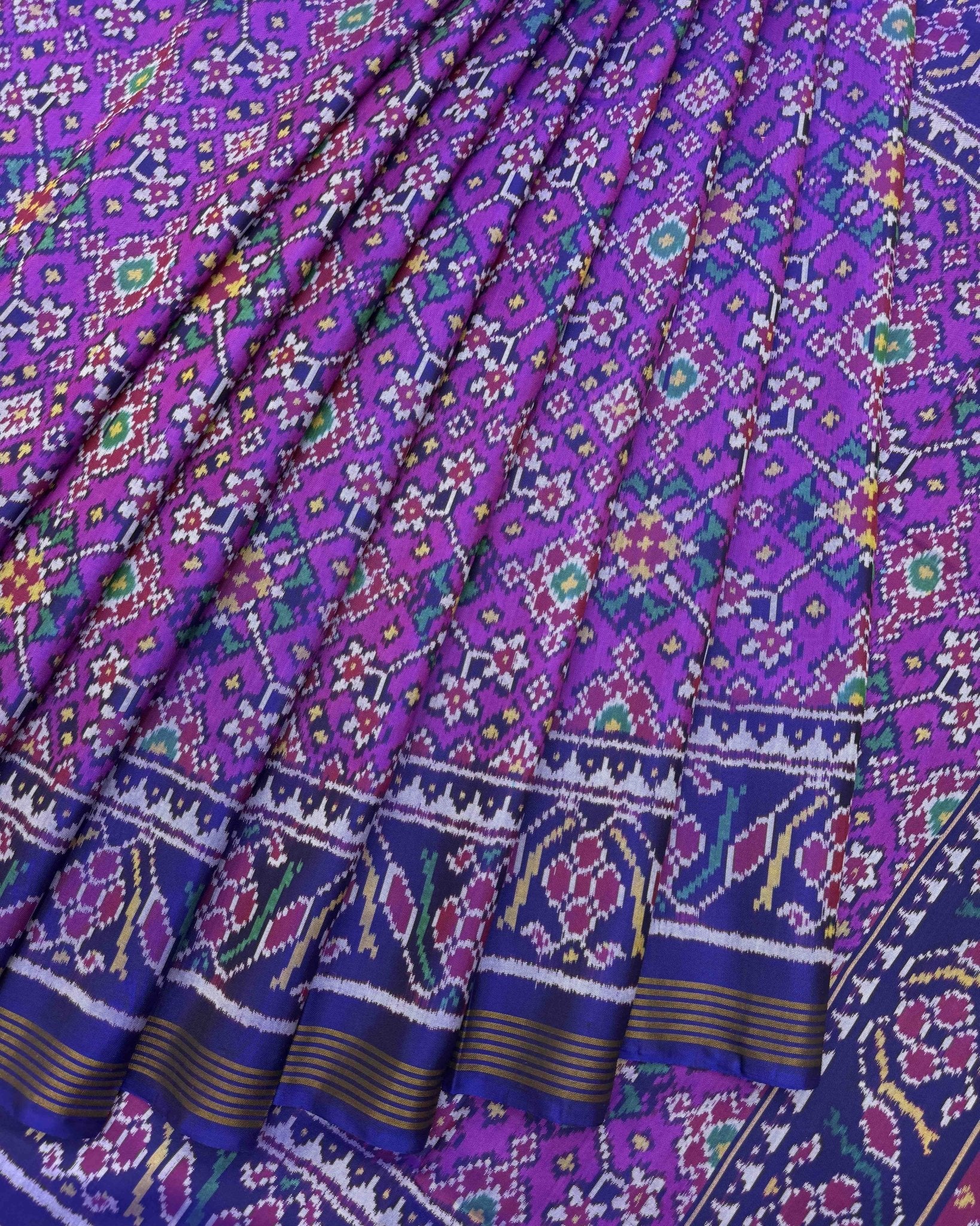 Blue & Purple Navratan Patola Saree - SindhoiPatolaArt