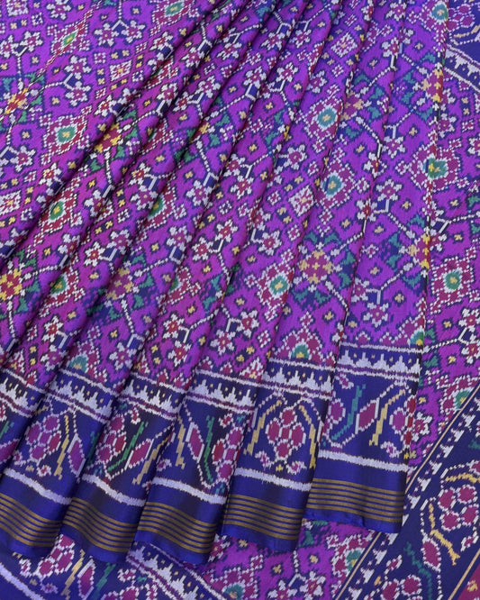 Blue & Purple Navratan Patola Saree - SindhoiPatolaArt