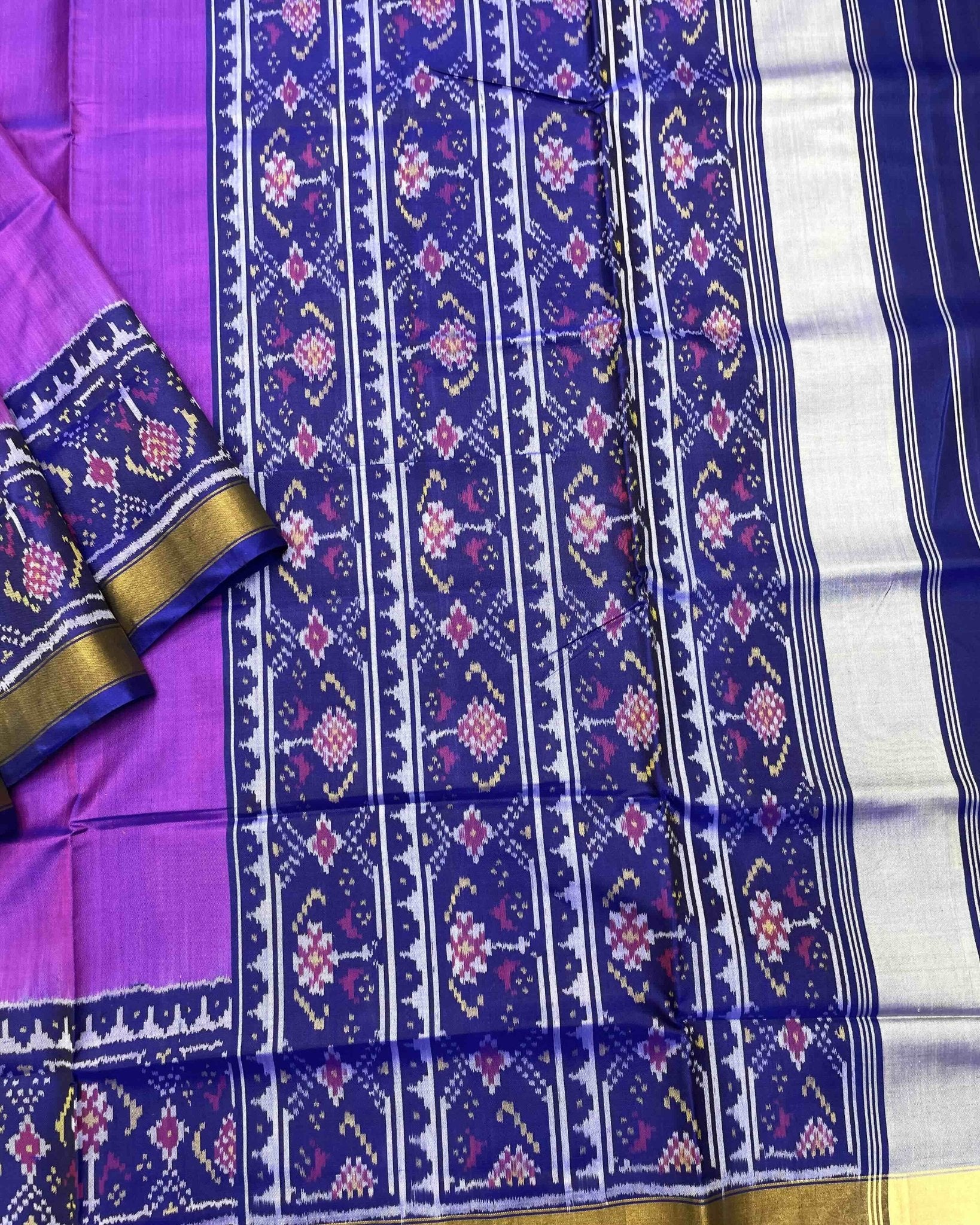 Blue & Purple Plain Patola Saree - SindhoiPatolaArt