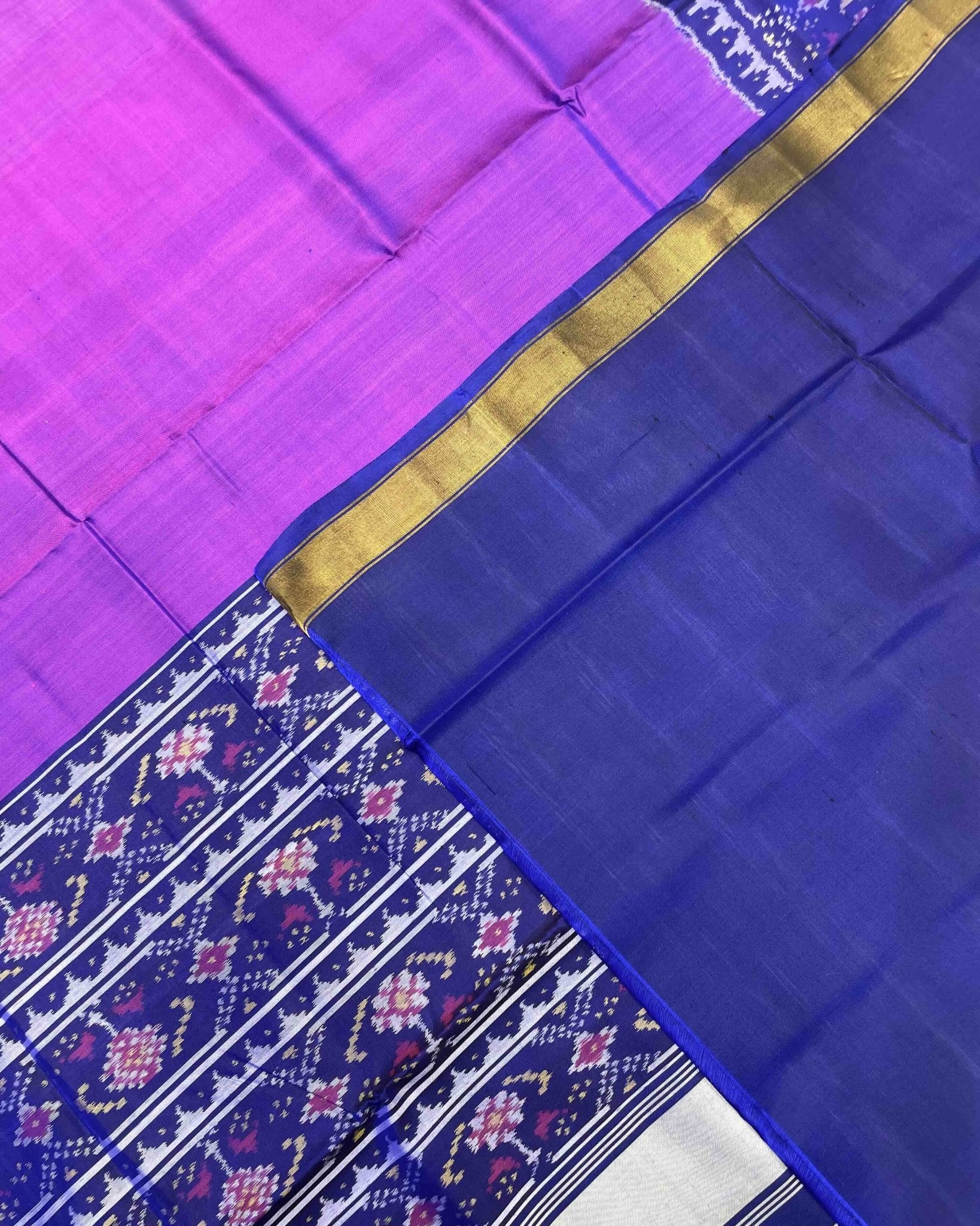 Blue & Purple Plain Patola Saree - SindhoiPatolaArt