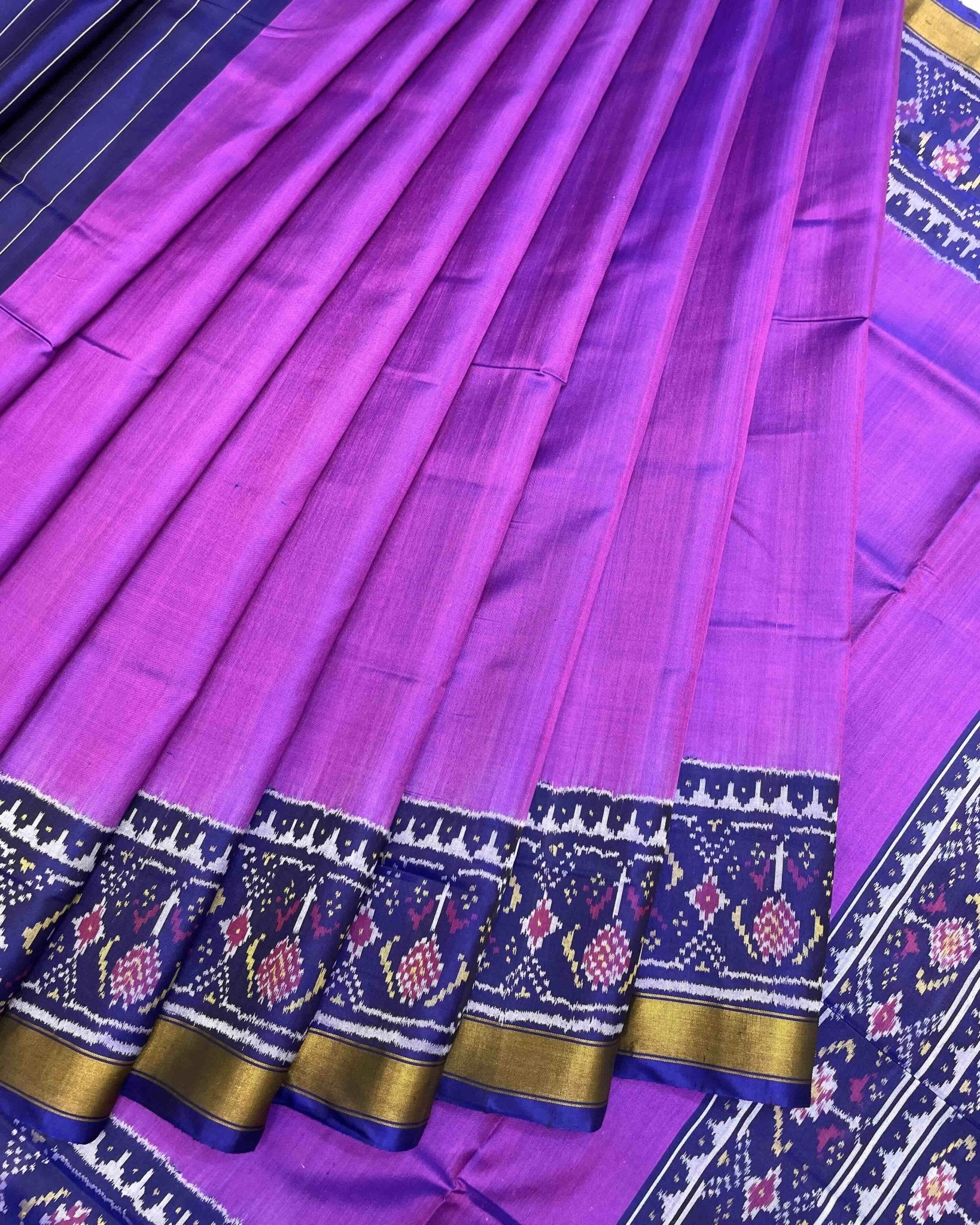 Blue & Purple Plain Patola Saree - SindhoiPatolaArt