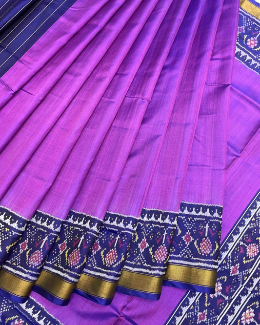 Blue & Purple Plain Patola Saree - SindhoiPatolaArt
