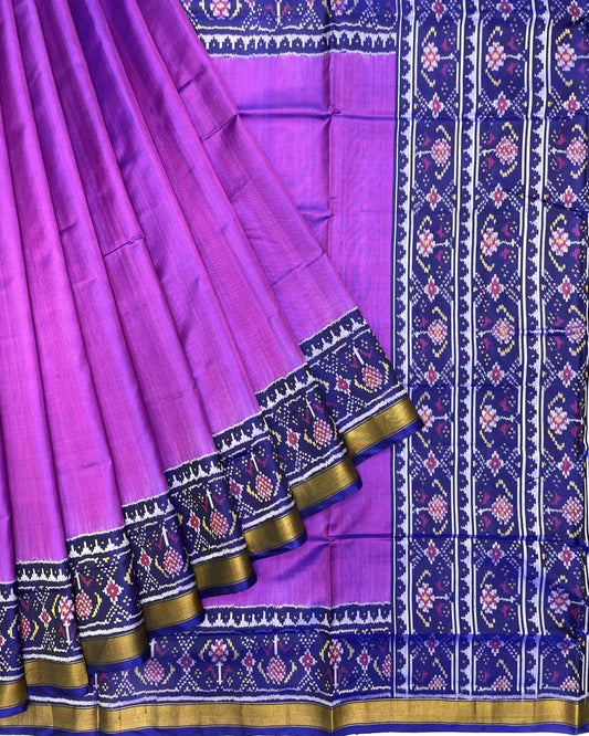 Blue & Purple Plain Patola Saree - SindhoiPatolaArt