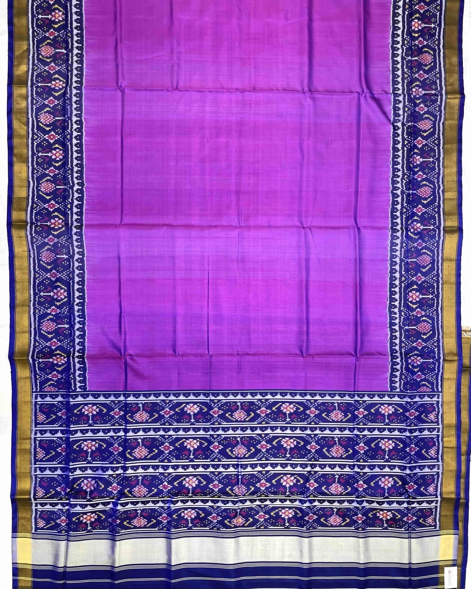 Blue & Purple Plain Patola Saree - SindhoiPatolaArt