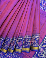 Blue & Purple Plain Raw Silk Patola Saree - SindhoiPatolaArt