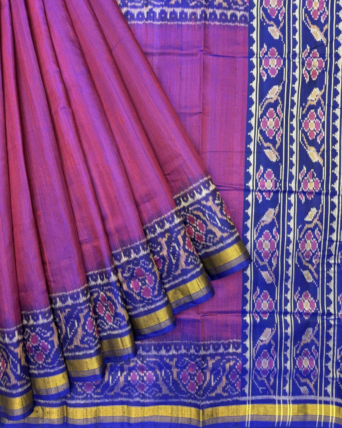 Blue & Purple Plain Raw Silk Patola Saree - SindhoiPatolaArt