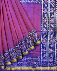 Blue & Purple Plain Raw Silk Patola Saree - SindhoiPatolaArt