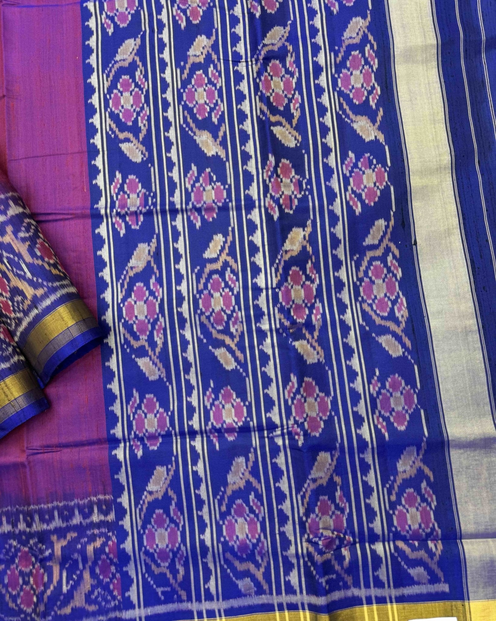 Blue & Purple Plain Raw Silk Patola Saree - SindhoiPatolaArt