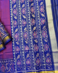 Blue & Purple Plain Raw Silk Patola Saree - SindhoiPatolaArt