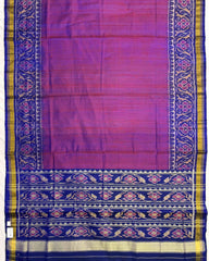 Blue & Purple Plain Raw Silk Patola Saree - SindhoiPatolaArt