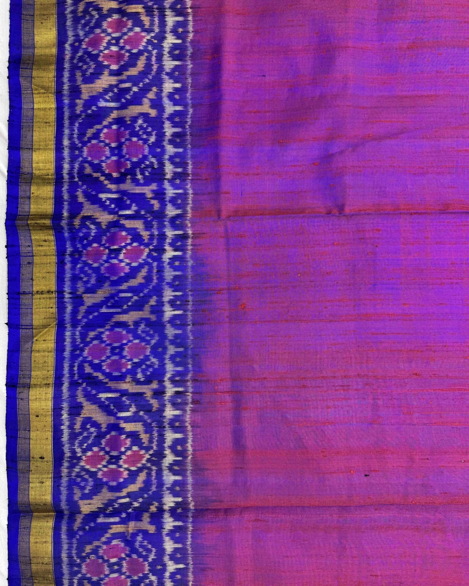 Blue & Purple Plain Raw Silk Patola Saree - SindhoiPatolaArt