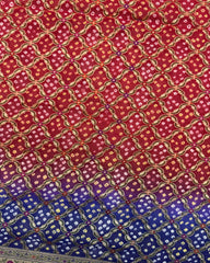 Blue & Red Banarasi Georgette Bandhani Saree - SindhoiPatolaArt