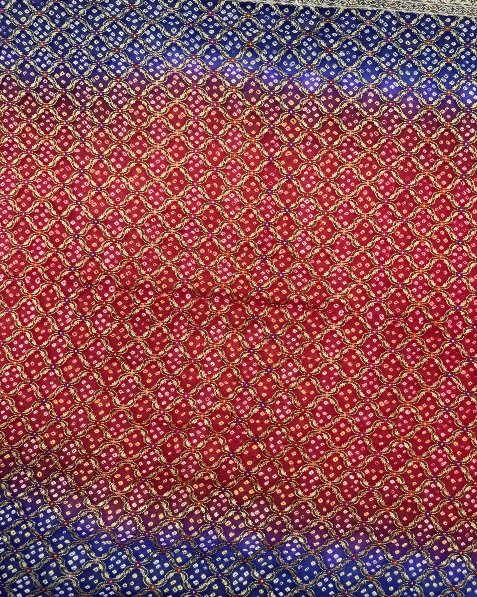 Blue & Red Banarasi Georgette Bandhani Saree - SindhoiPatolaArt