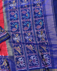Blue & Red Designer Patola Bandhej - SindhoiPatolaArt
