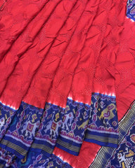 Blue & Red Designer Patola Bandhej - SindhoiPatolaArt