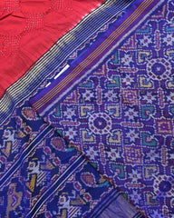 Blue & Red Designer Patola Bandhej - SindhoiPatolaArt