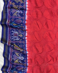 Blue & Red Designer Patola Bandhej - SindhoiPatolaArt