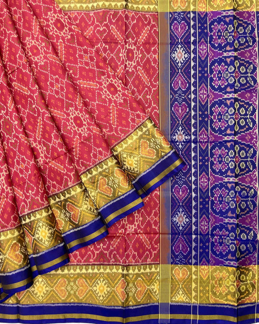 Blue & Red Manekchowk Designer Patola Saree - SindhoiPatolaArt