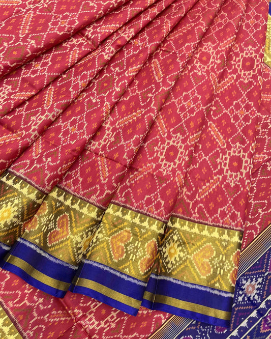 Blue & Red Manekchowk Designer Patola Saree - SindhoiPatolaArt