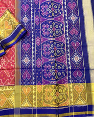 Blue & Red Manekchowk Designer Patola Saree - SindhoiPatolaArt