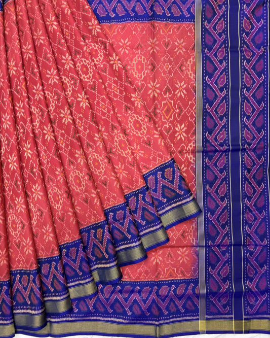 Blue & Red Navratan Manekchowk Mix Patola Saree - SindhoiPatolaArt