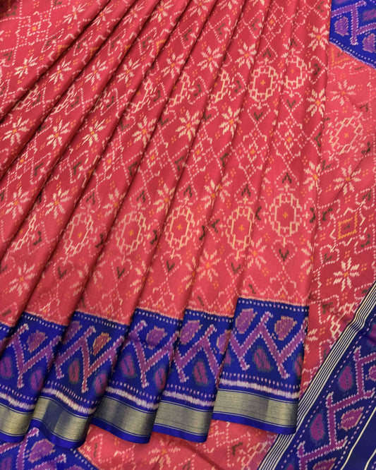 Blue & Red Navratan Manekchowk Mix Patola Saree - SindhoiPatolaArt