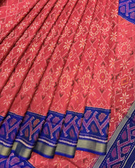 Blue & Red Navratan Manekchowk Mix Patola Saree - SindhoiPatolaArt