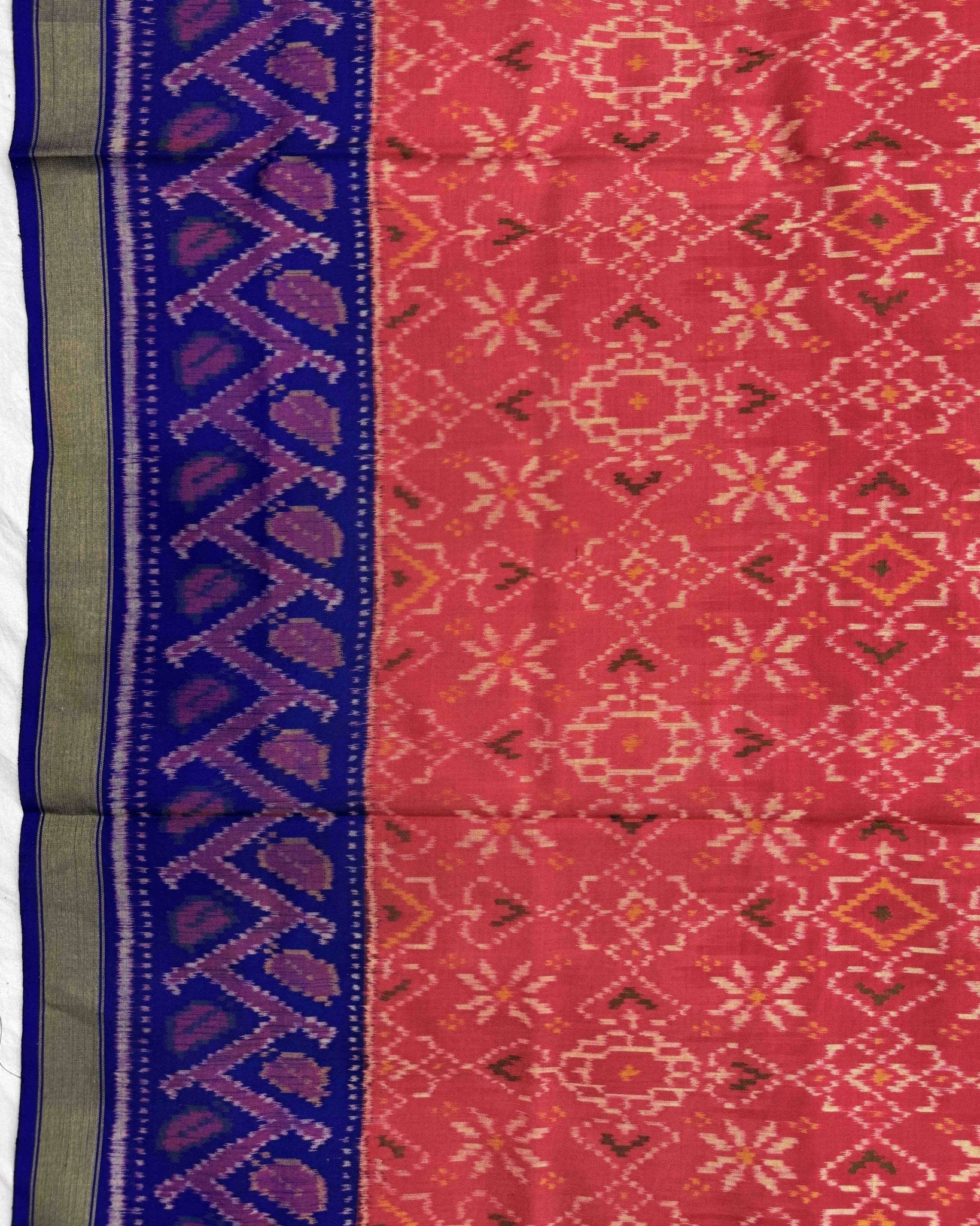 Blue & Red Navratan Manekchowk Mix Patola Saree - SindhoiPatolaArt