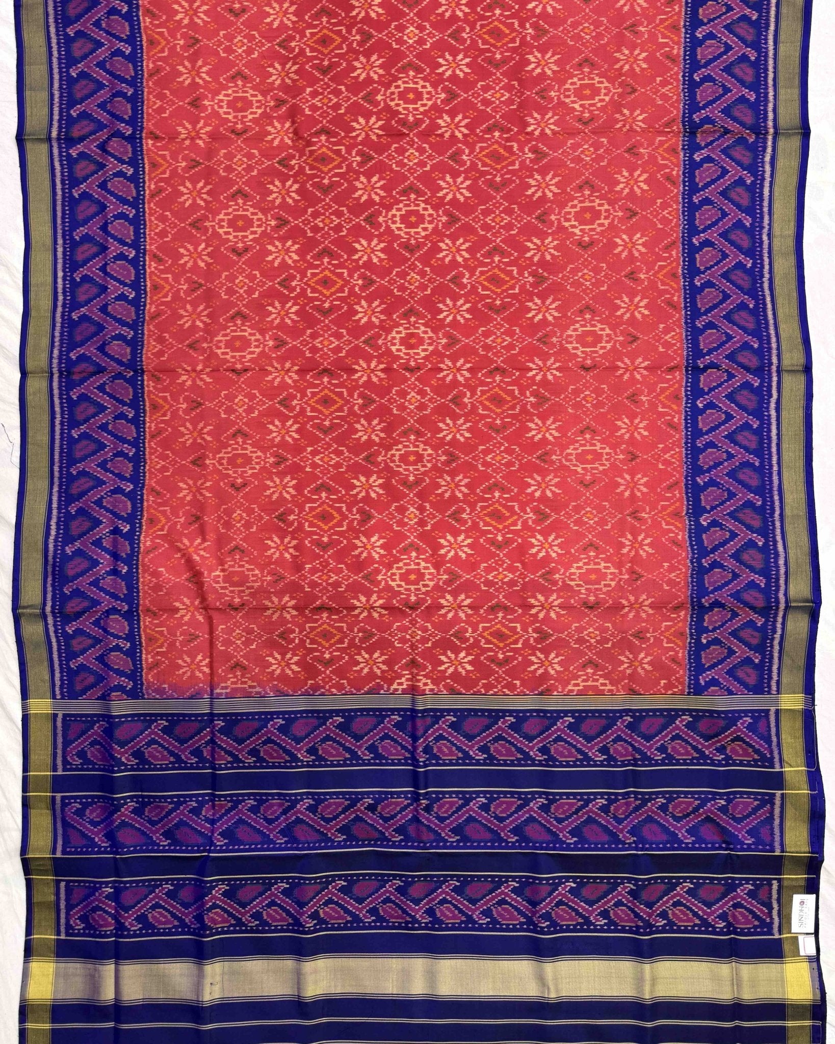 Blue & Red Navratan Manekchowk Mix Patola Saree - SindhoiPatolaArt