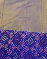 Blue & Sand Plain with Manekchowk Scut Border Patola Saree - SindhoiPatolaArt